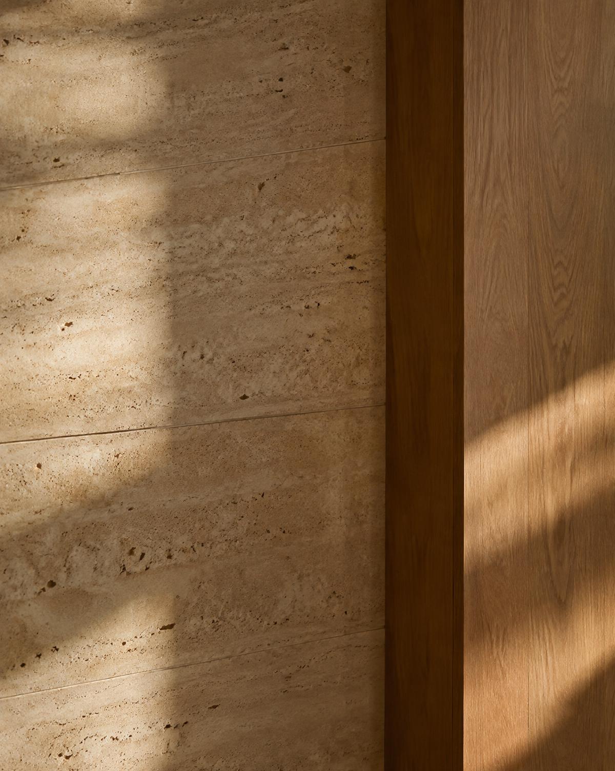 Travertine stone and oak